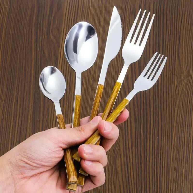 Stainless Steel Cutlery Set with Wood Handle