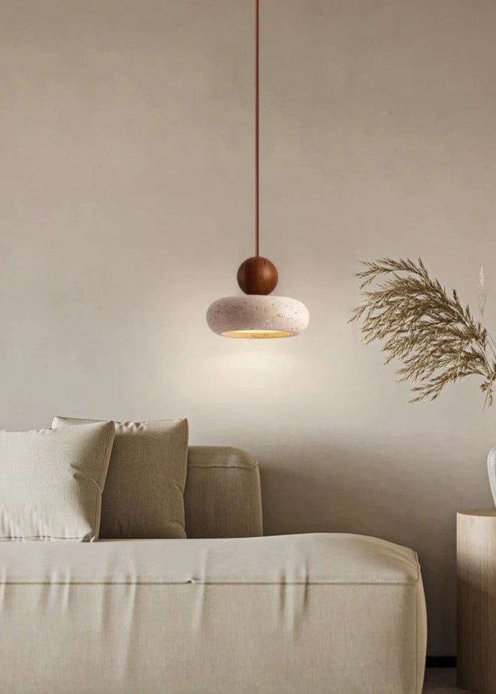 TraverLamp Wabi Sabi Floating Travertine Pendant Light