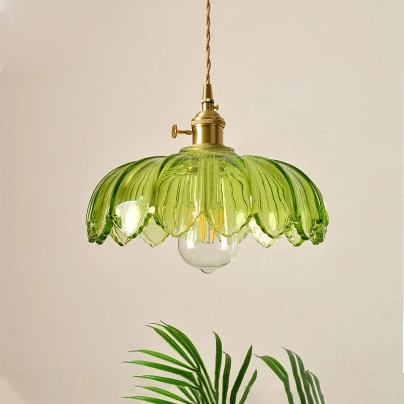 Vintage Floral Scalloped Glass Hanging Lamp
