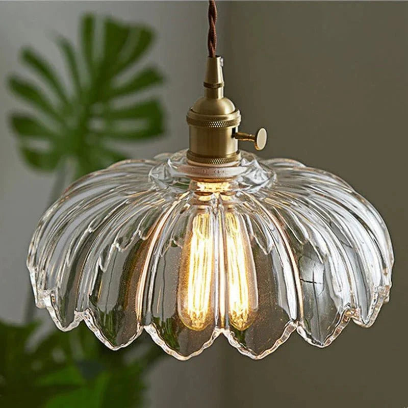 Vintage Floral Scalloped Glass Hanging Lamp