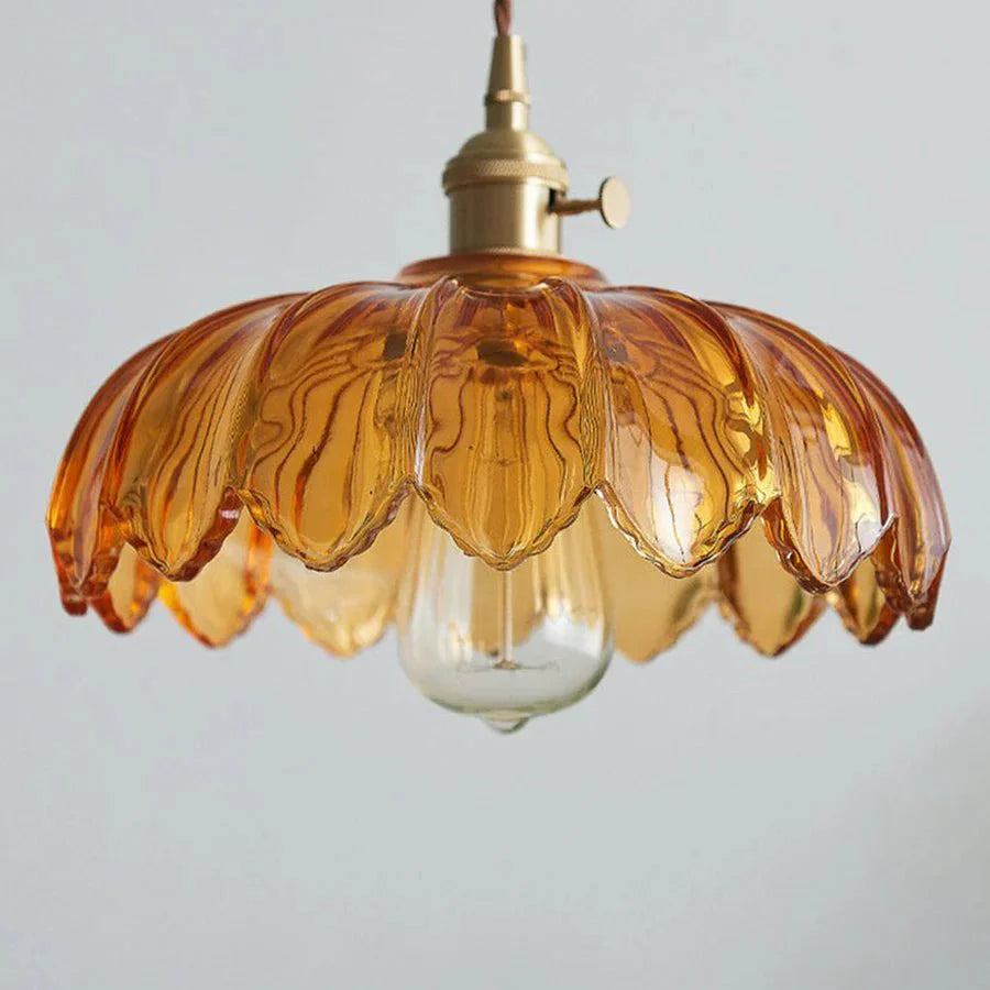Vintage Floral Scalloped Glass Hanging Lamp
