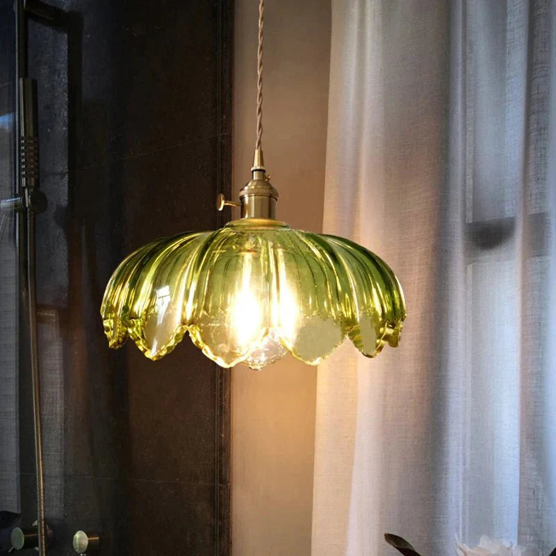 Vintage Floral Scalloped Glass Hanging Lamp