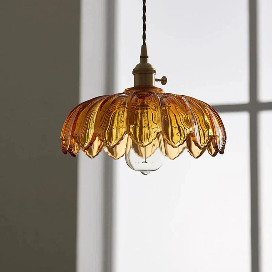 Vintage Floral Scalloped Glass Hanging Lamp