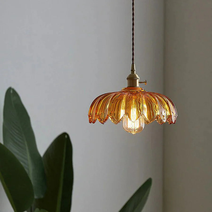 Vintage Floral Scalloped Glass Hanging Lamp