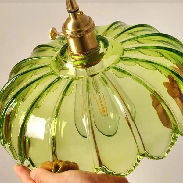 Vintage Floral Scalloped Glass Hanging Lamp