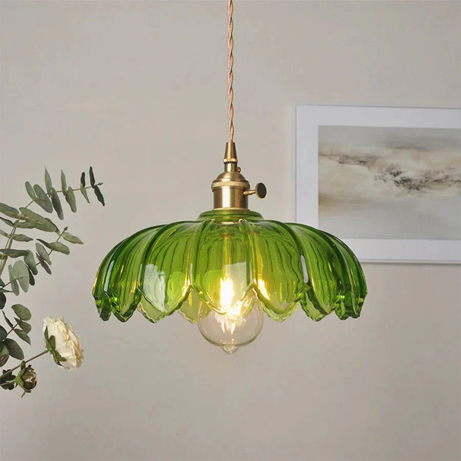 Vintage Floral Scalloped Glass Hanging Lamp