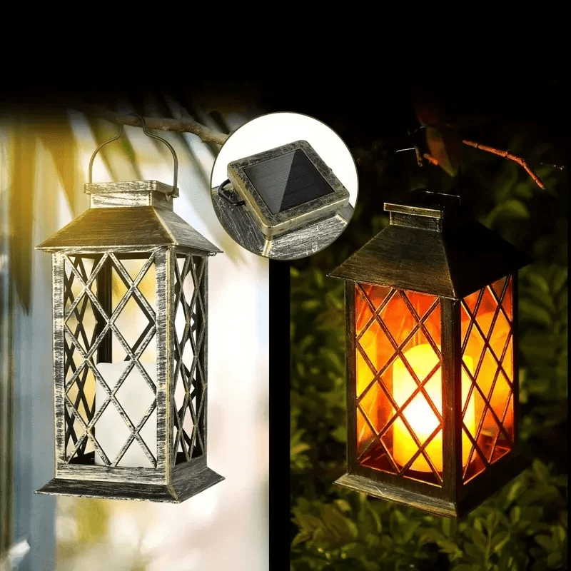 Vintage Solar-Powered Garden Lantern with Flickering LED Candle