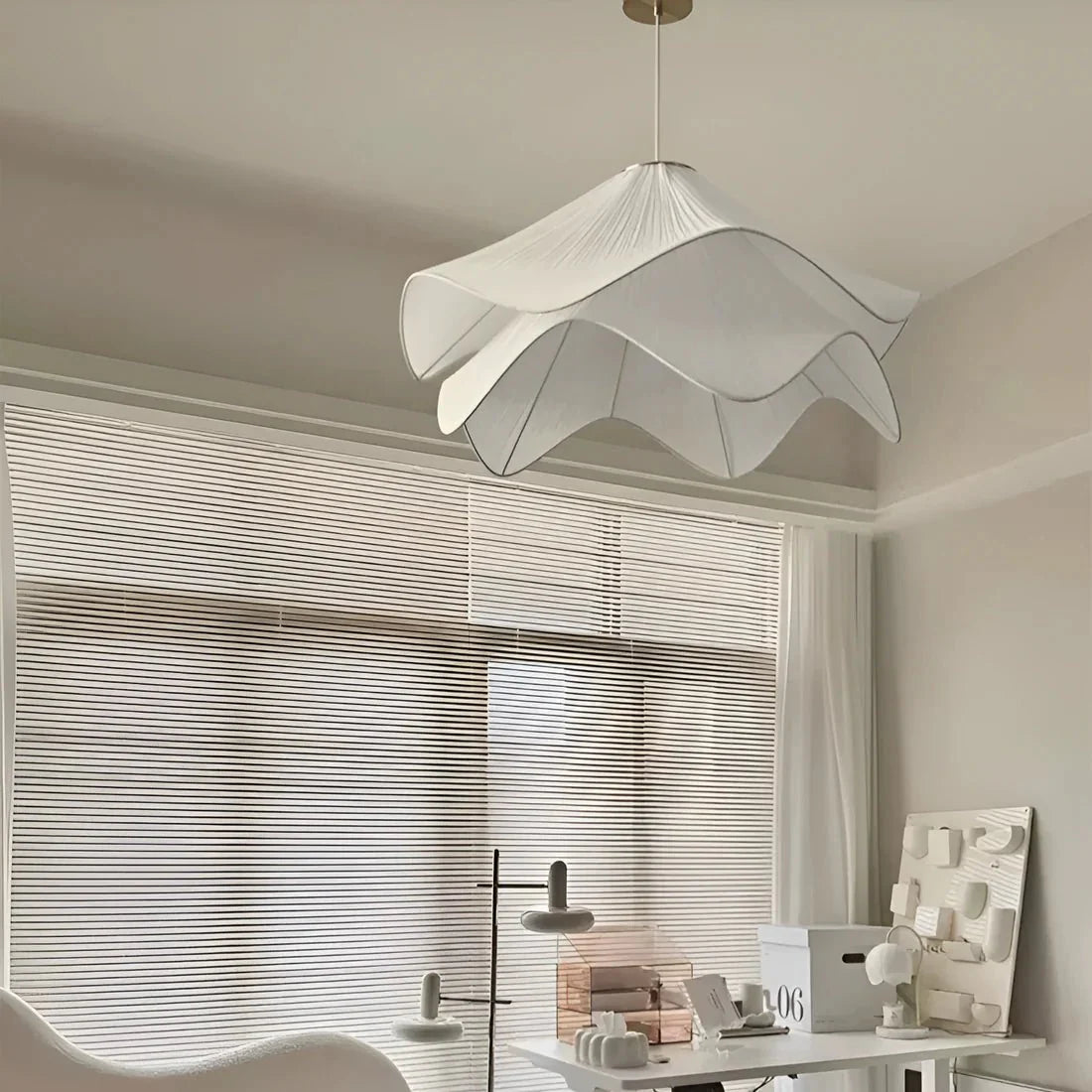 White Fabric Flower LED Pendant Light