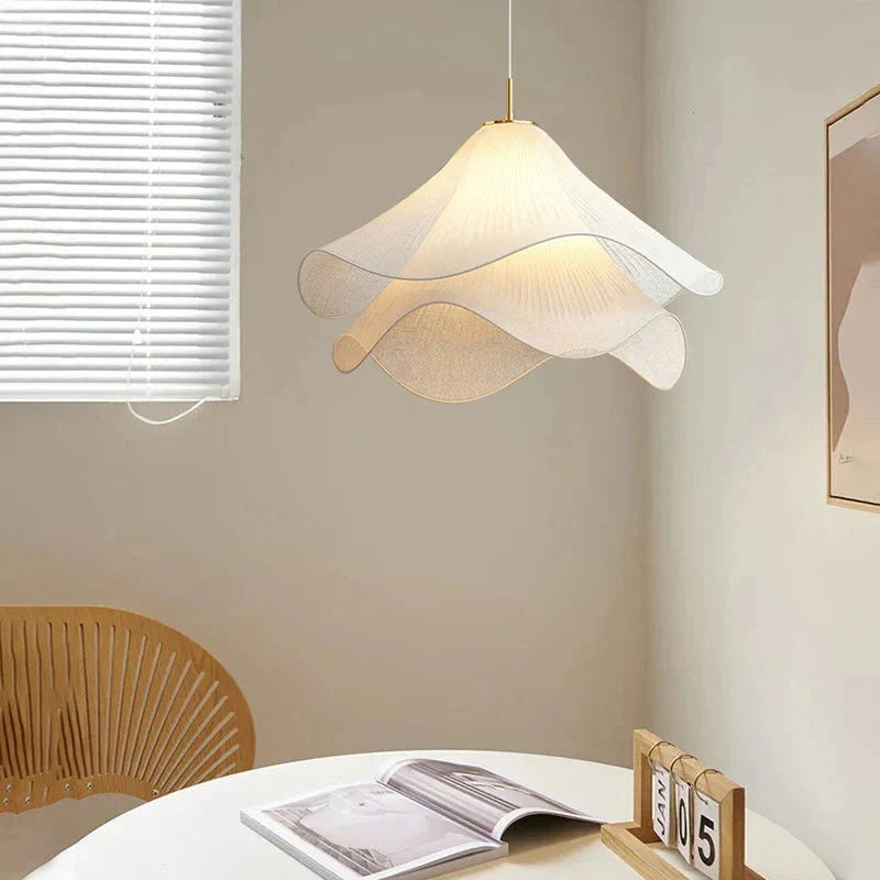 White Fabric Flower LED Pendant Light