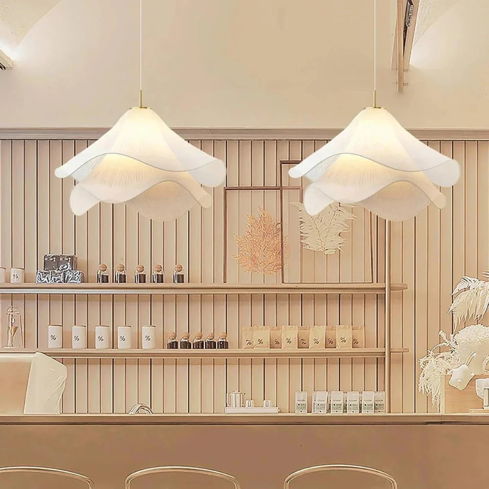 White Fabric Flower LED Pendant Light