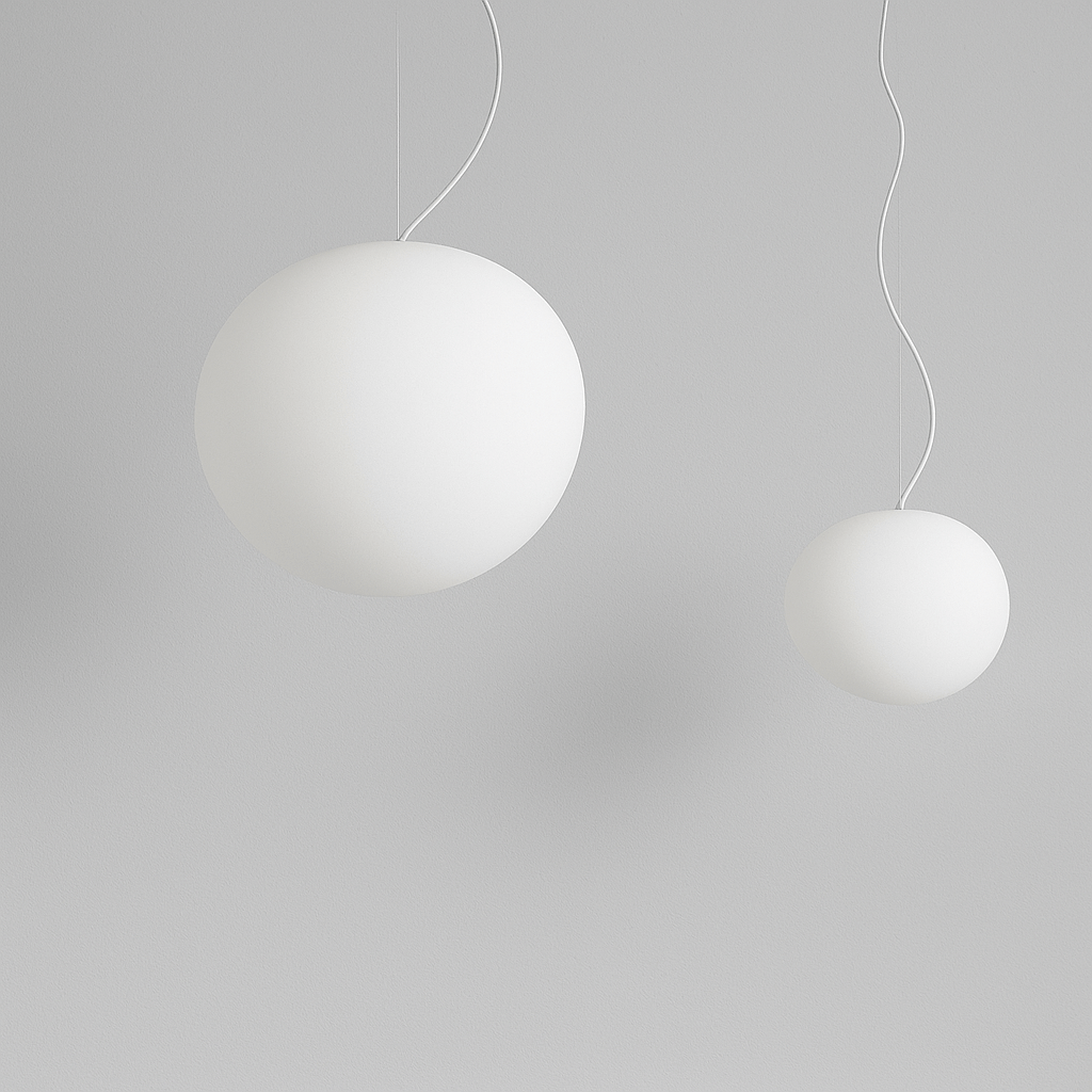 White Glass Globe Pendant Light with Adjustable Wire