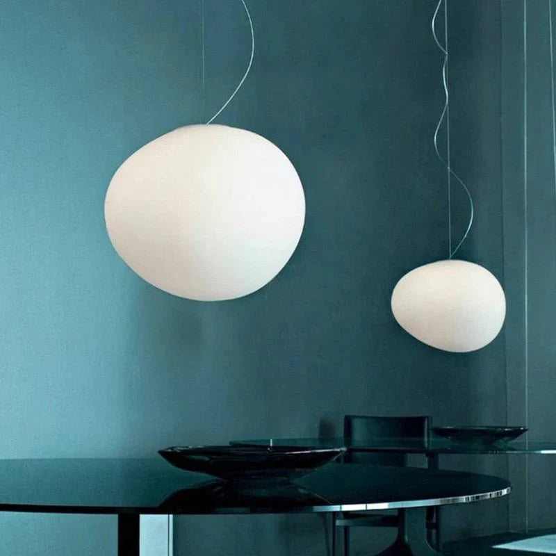 White Glass Globe Pendant Light with Adjustable Wire