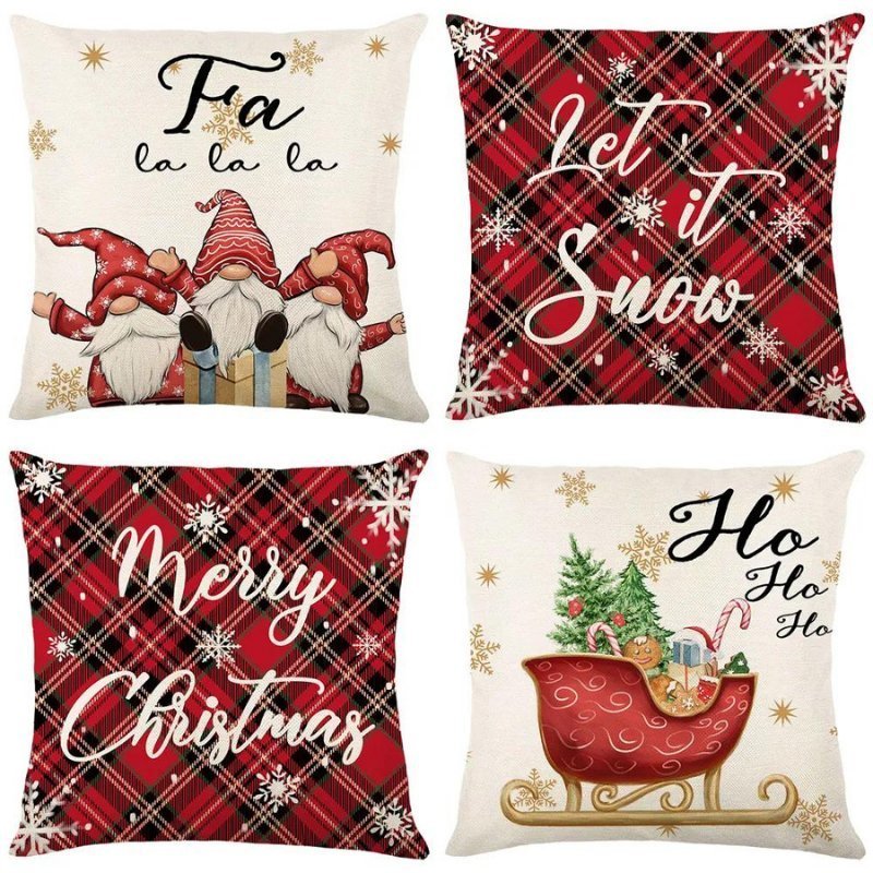 4-Pack Christmas Cushion Covers - Decorative Pillow Covers