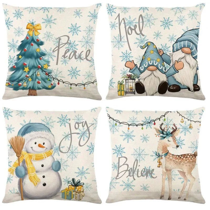 4-Pack Christmas Cushion Covers - Decorative Pillow Covers