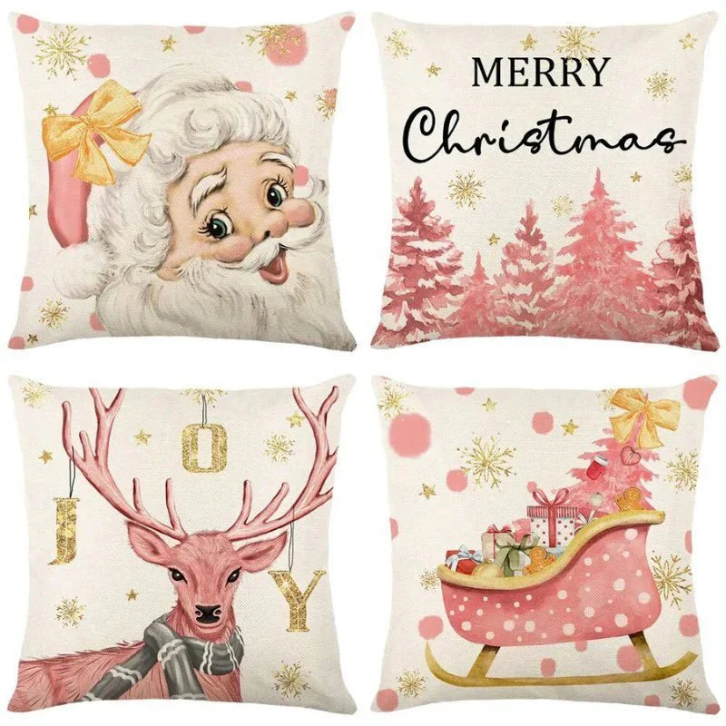 4-Pack Christmas Cushion Covers - Decorative Pillow Covers