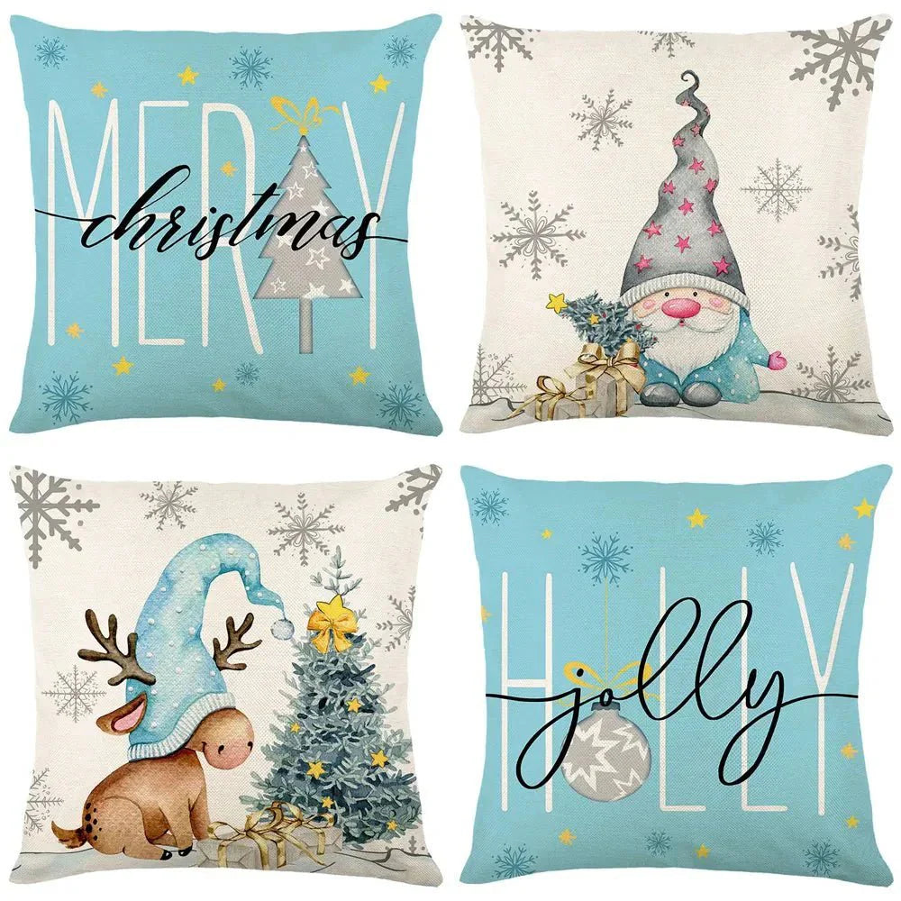 4-Pack Christmas Cushion Covers - Decorative Pillow Covers