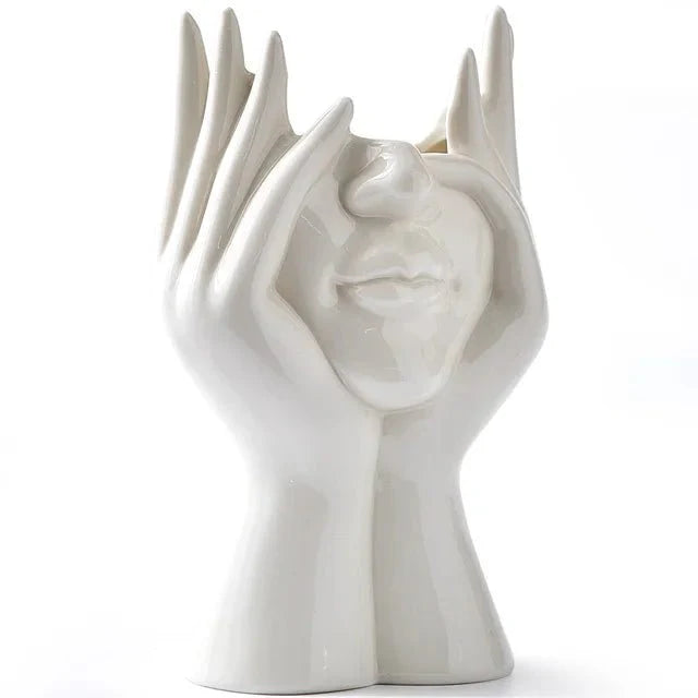 Abstract Face Ceramic Vase for Floral & Home Decor