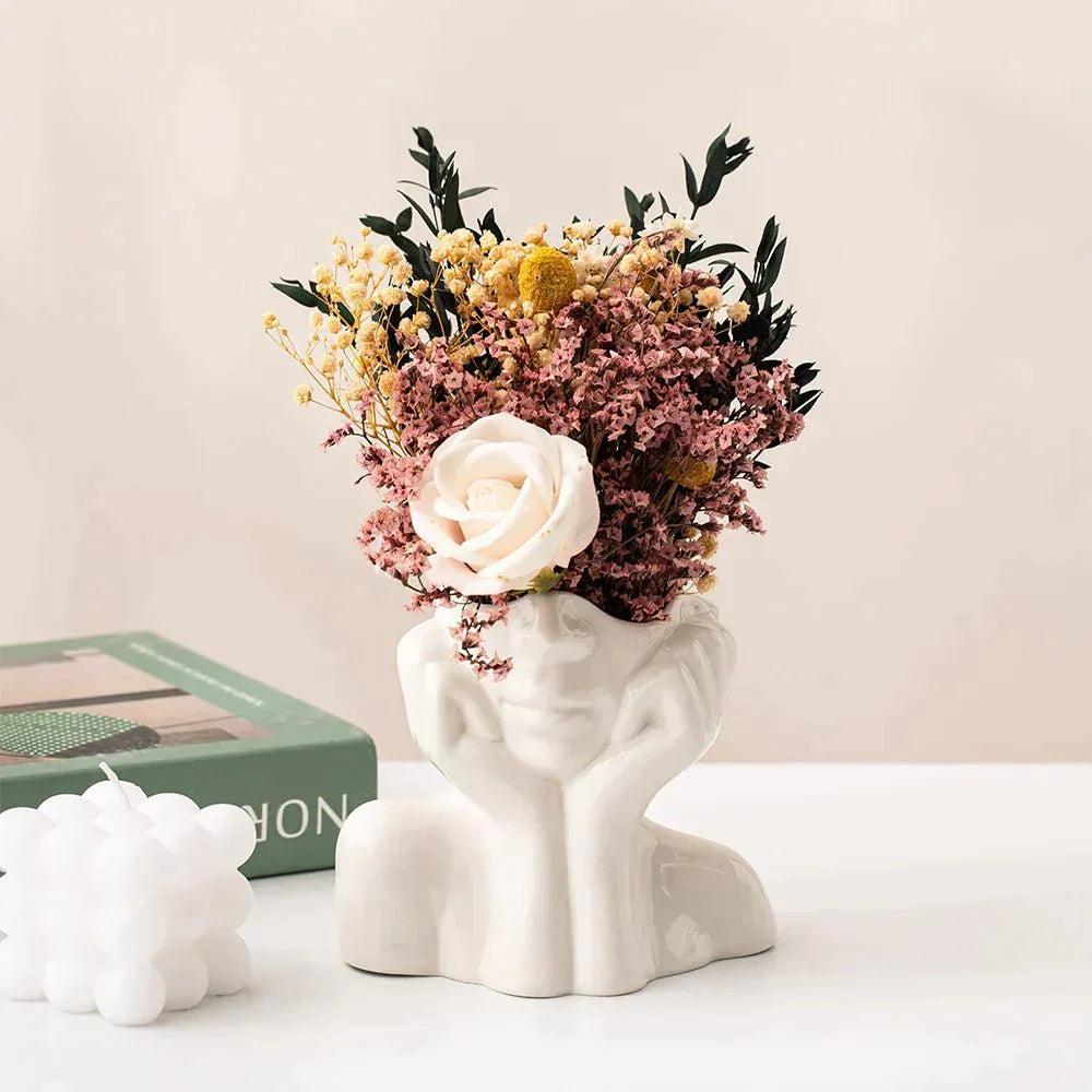 Abstract Face Ceramic Vase for Floral & Home Decor