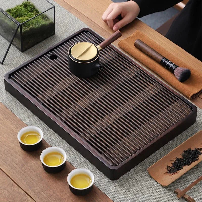 Bamboo Tea Tray Water Drain  - Japanese Style
