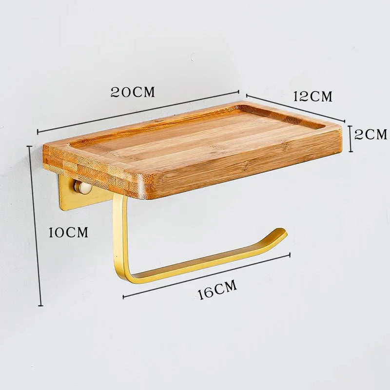 Bamboo Wall-Mounted Toilet Paper Holder with Shelf