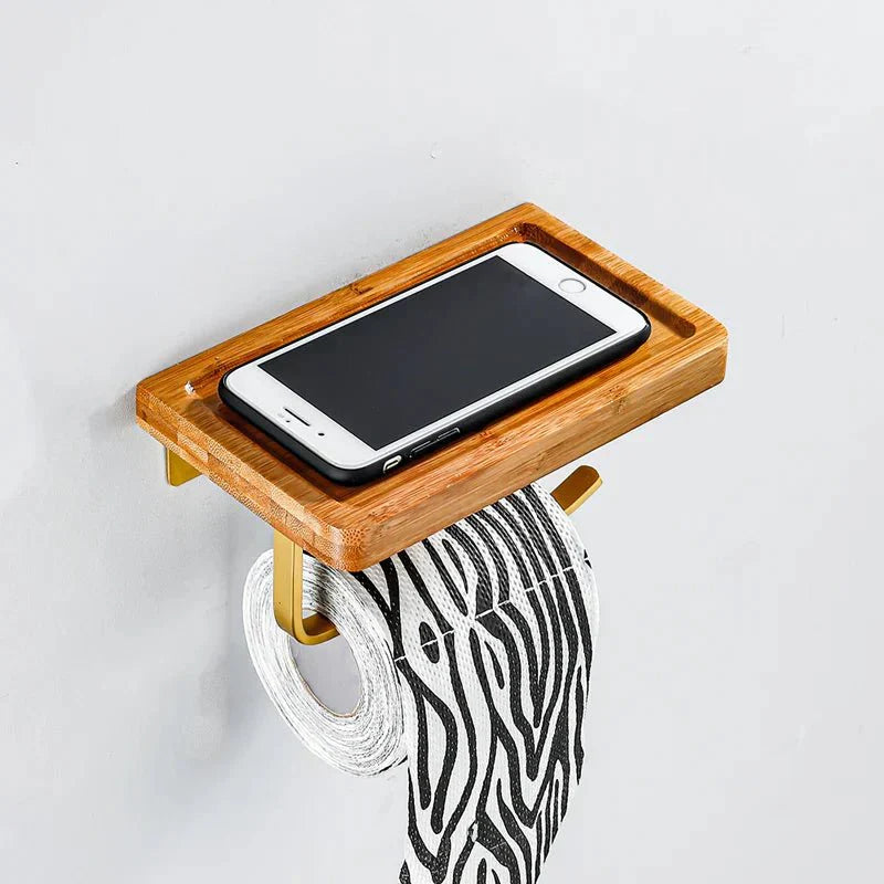 Bamboo Wall-Mounted Toilet Paper Holder with Shelf