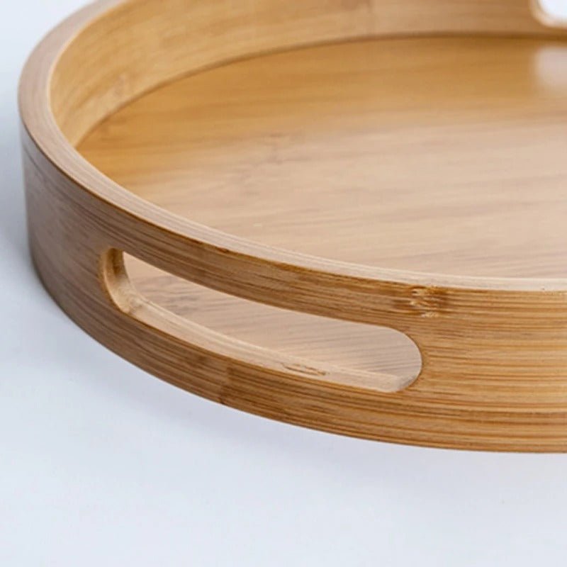 Bamboo Wood Round Serving Tray with Handles