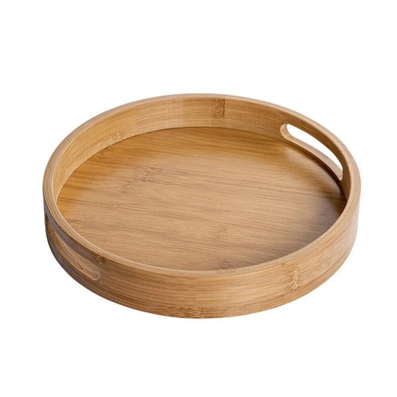 Bamboo Wood Round Serving Tray with Handles