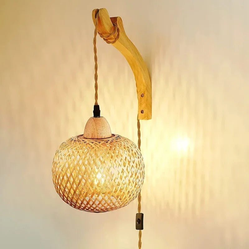 Boho Handwoven Bamboo Hanging Wall Light