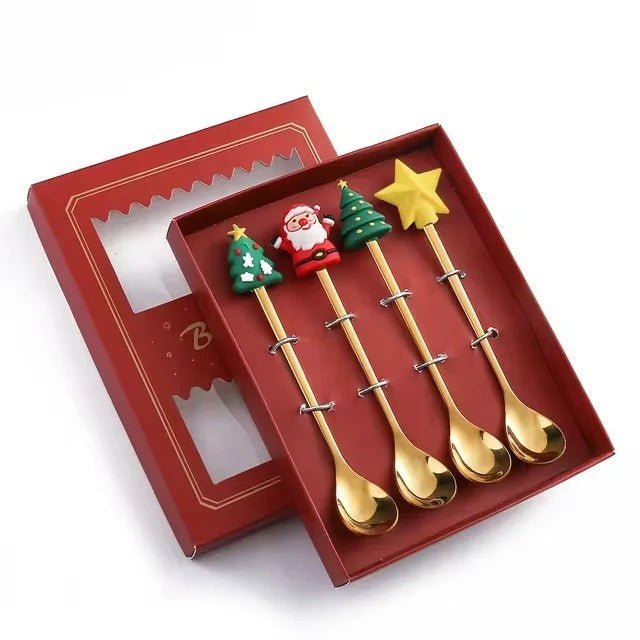 Christmas Stainless Steel Dessert Spoon Set - Holiday Tableware