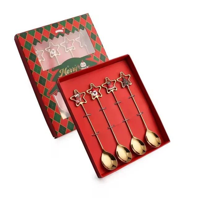 Christmas Stainless Steel Dessert Spoon Set - Holiday Tableware
