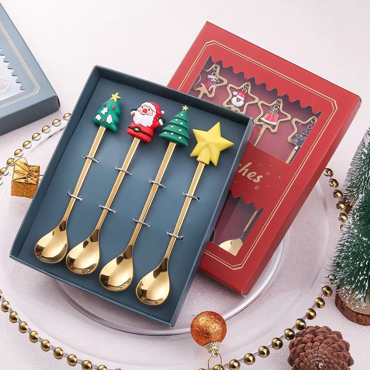 Christmas Stainless Steel Dessert Spoon Set - Holiday Tableware