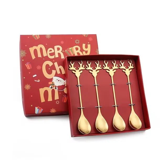 Christmas Stainless Steel Dessert Spoon Set - Holiday Tableware