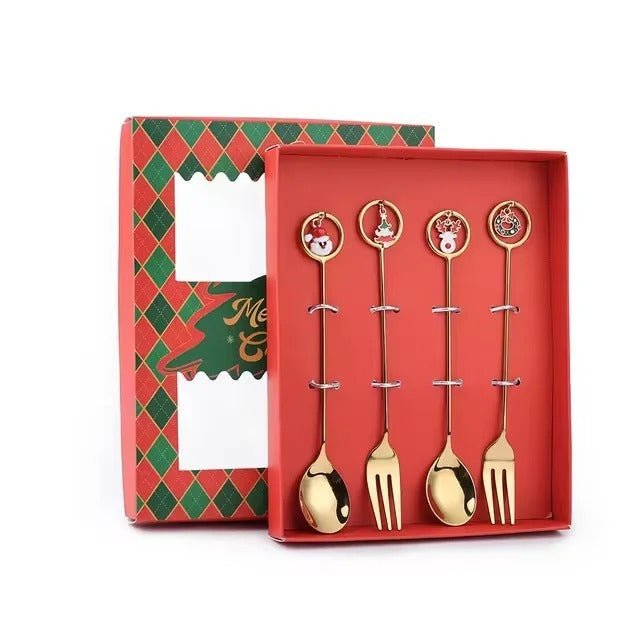 Christmas Stainless Steel Dessert Spoon Set - Holiday Tableware