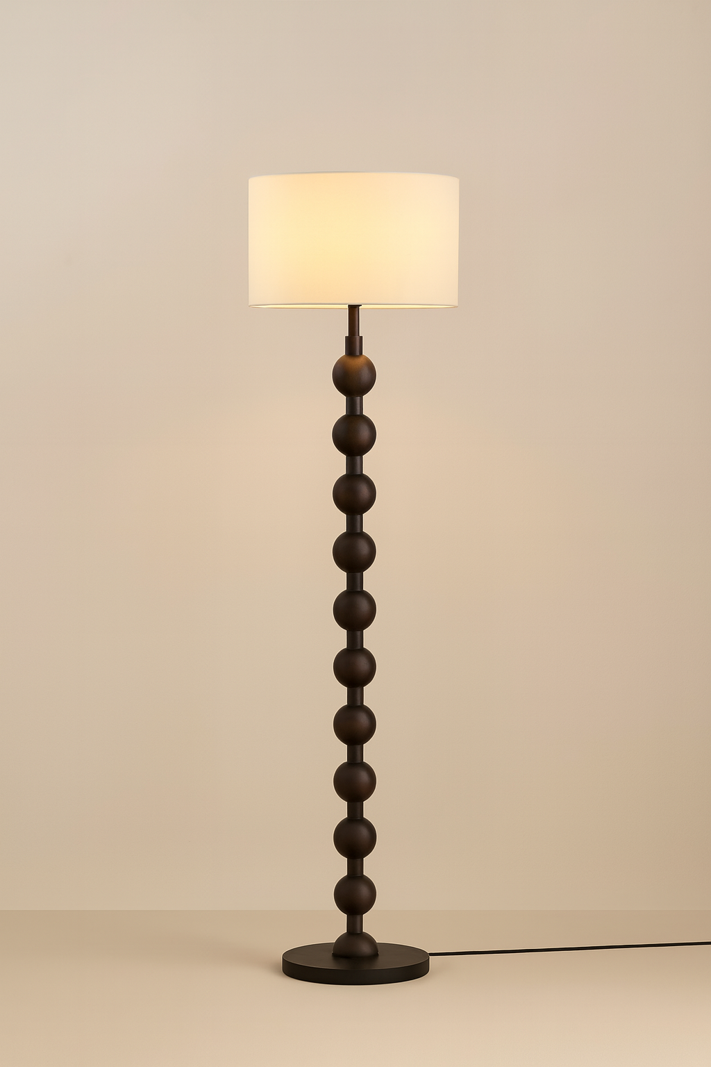 Classic Wooden Floor Lamp with White Fabric Lampshade