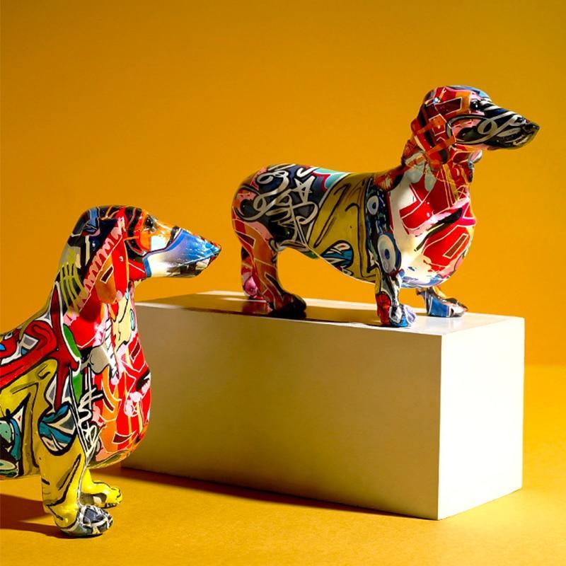 Colorful Dachshund Sculpture – Realistic Resin Art