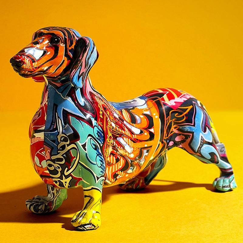 Colorful Dachshund Sculpture – Realistic Resin Art