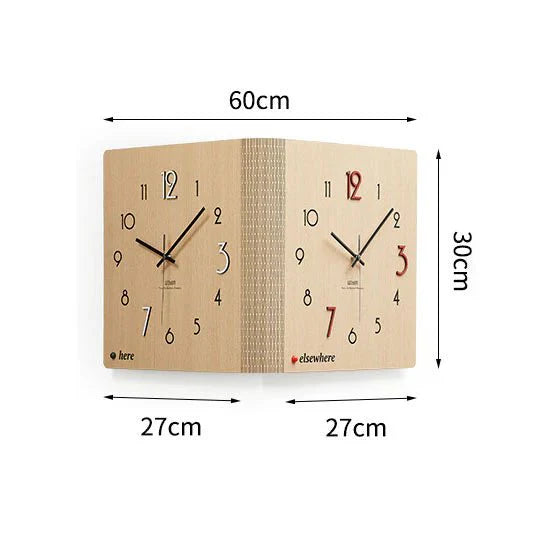 Double-Sided Wooden Corner Wall Clock – Minimalist Design