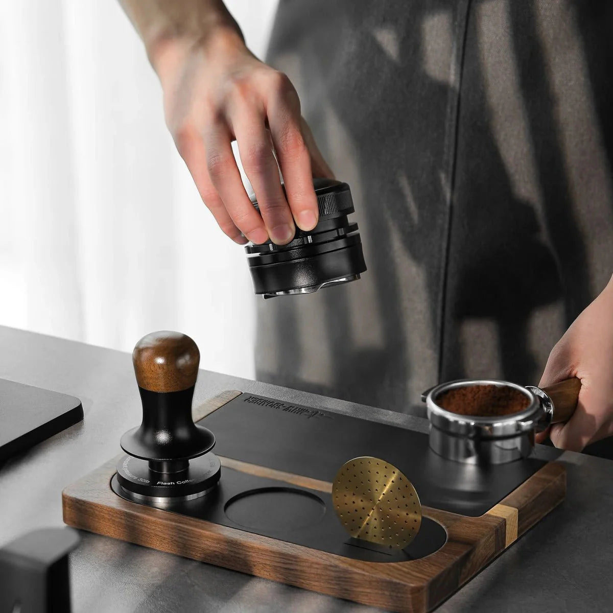 Espresso Tamping Station - Wood with Silicone Pad