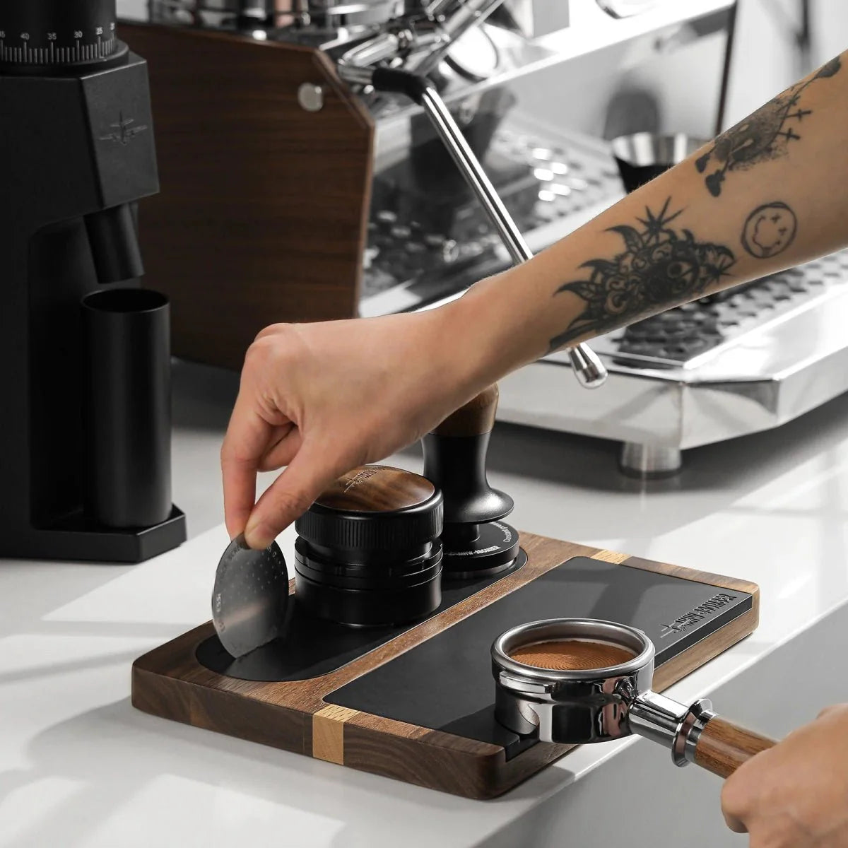 Espresso Tamping Station - Wood with Silicone Pad