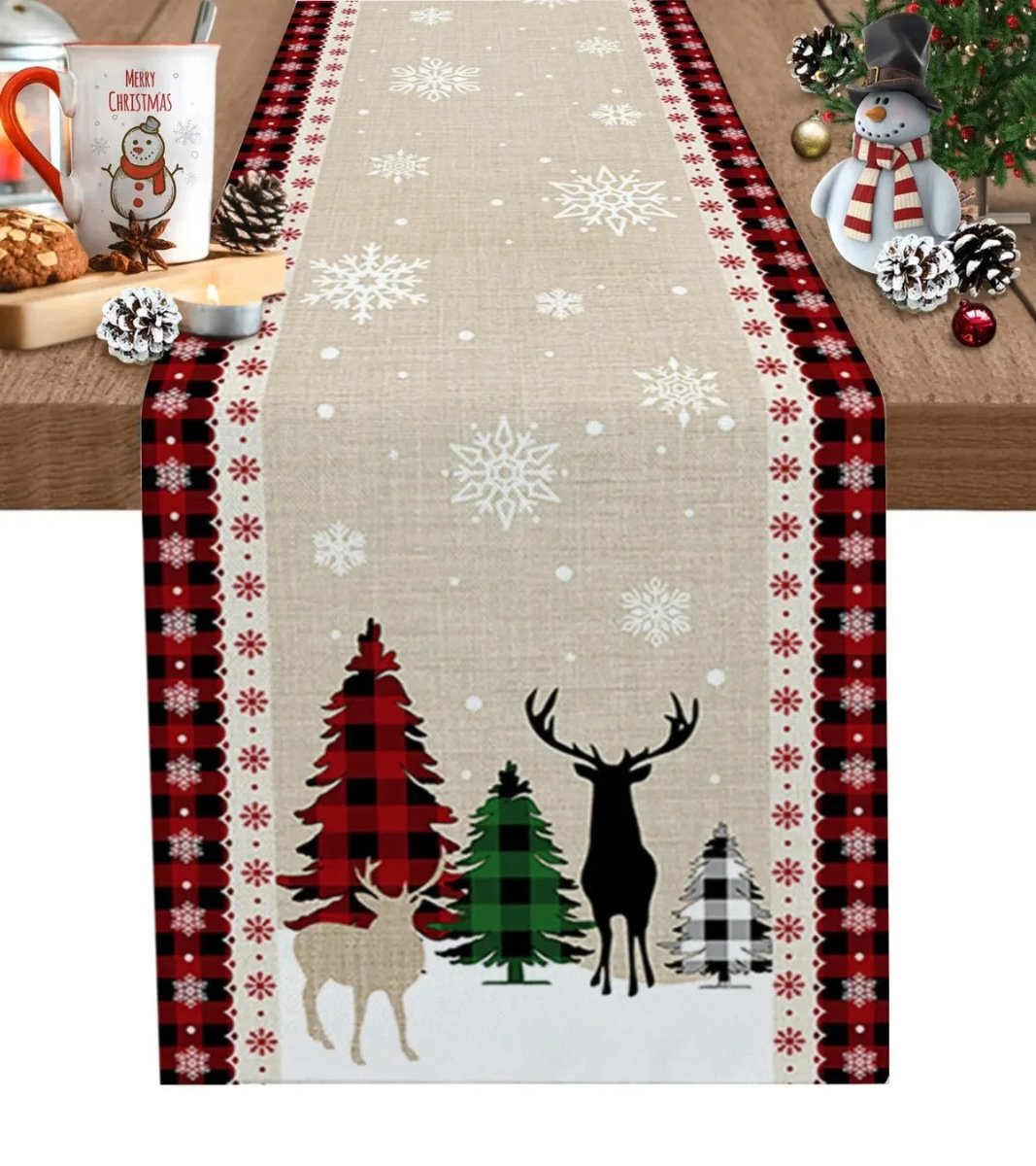 Festive Christmas Table Runner - Linen Holiday Decor
