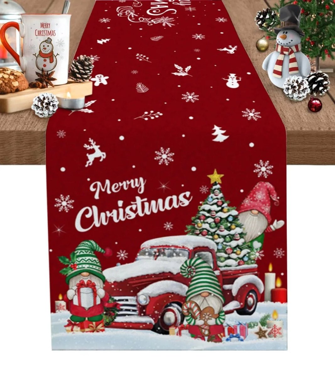 Festive Christmas Table Runner - Linen Holiday Decor