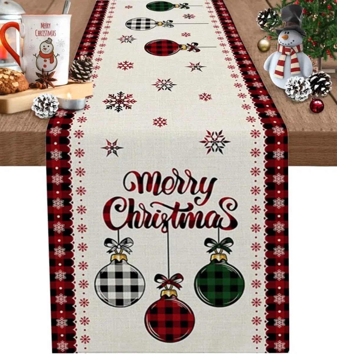 Festive Christmas Table Runner - Linen Holiday Decor