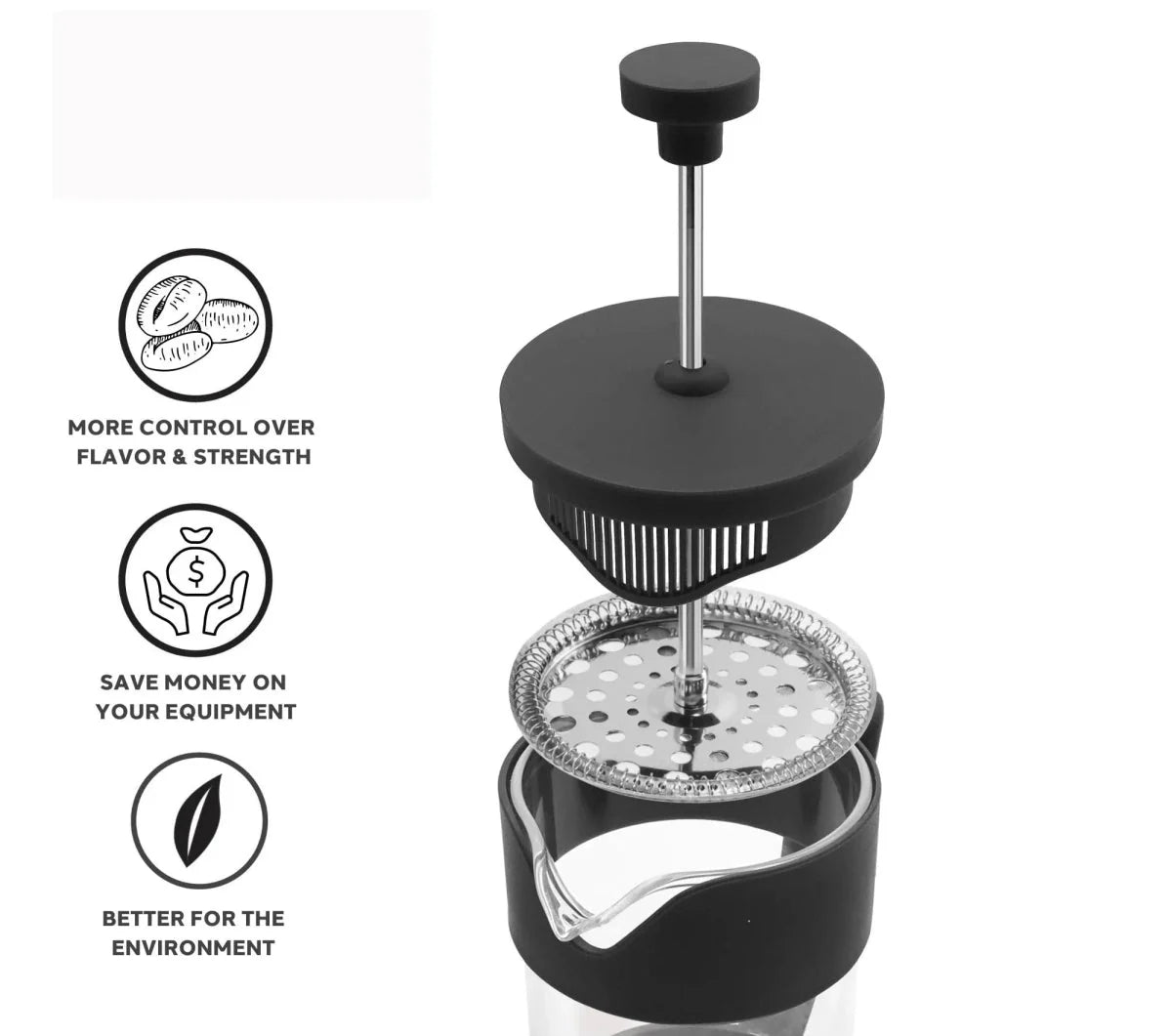 French Press Coffee Maker - Borosilicate Glass