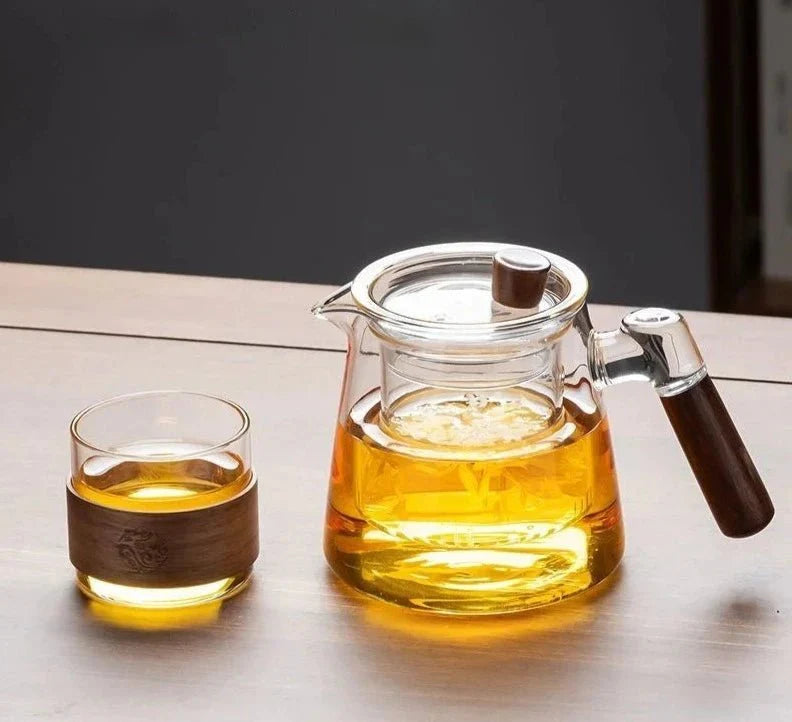 Glass Teapot with Infuser - 600 ml with Wooden Handle