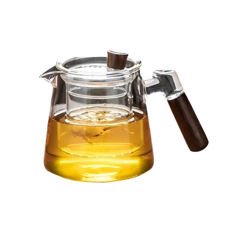 Glass Teapot with Infuser - 600 ml with Wooden Handle