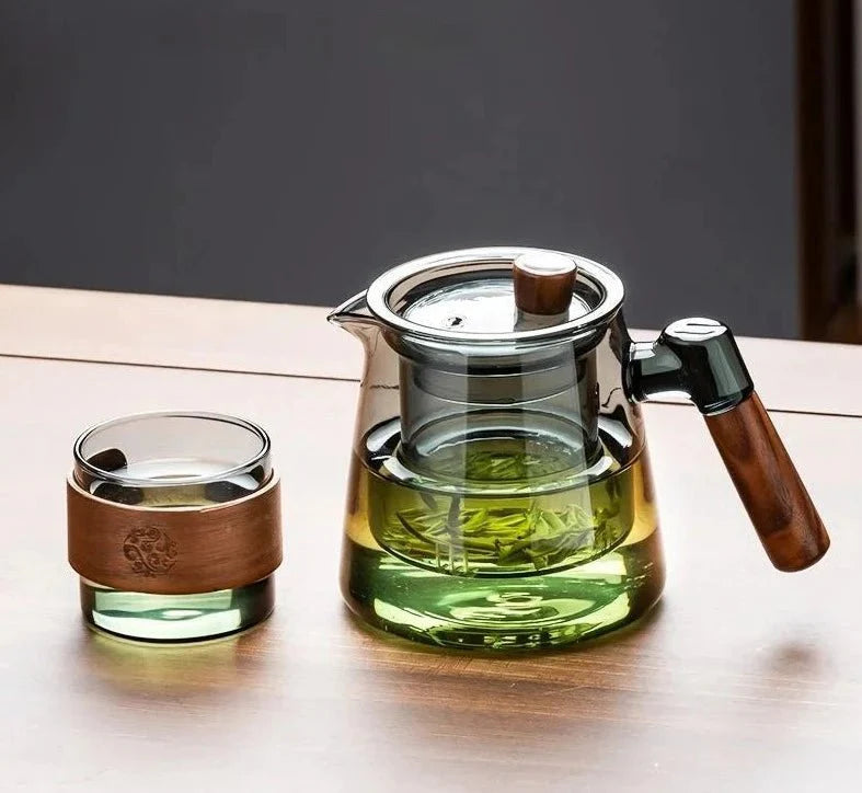 Glass Teapot with Infuser - 600 ml with Wooden Handle