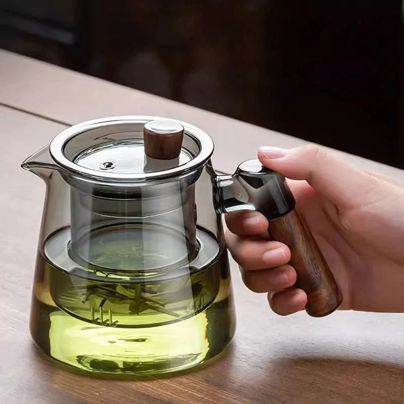 Glass Teapot with Infuser - 600 ml with Wooden Handle