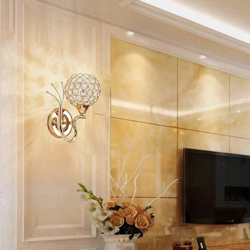 Gold Crystal LED Wall Sconce with Globe Shade