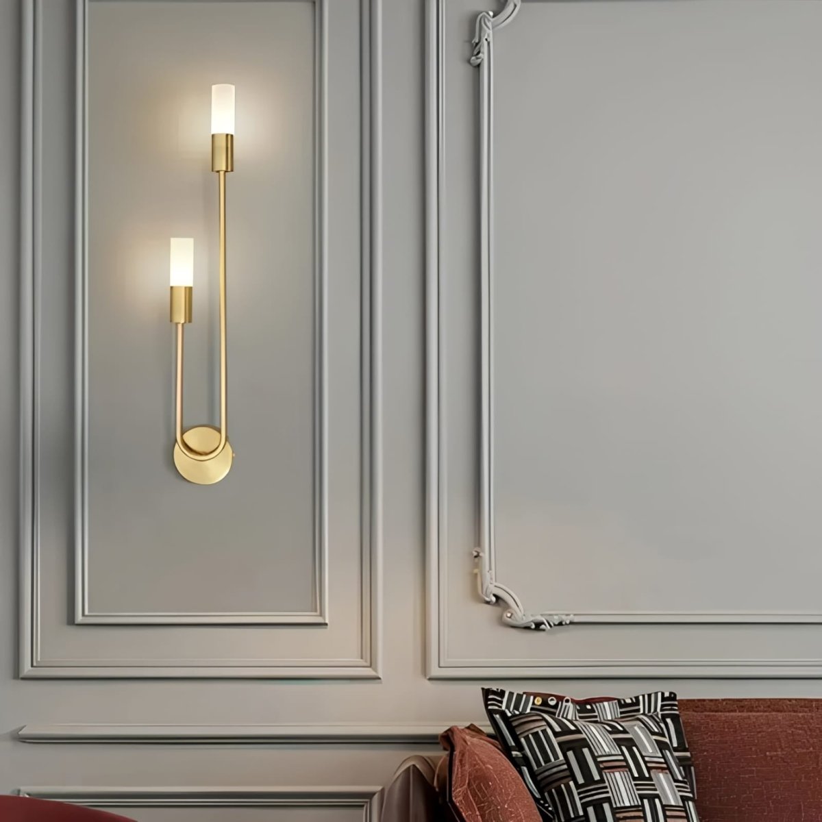 Gold Wall Sconce with Double Frosted Glass Cylinders