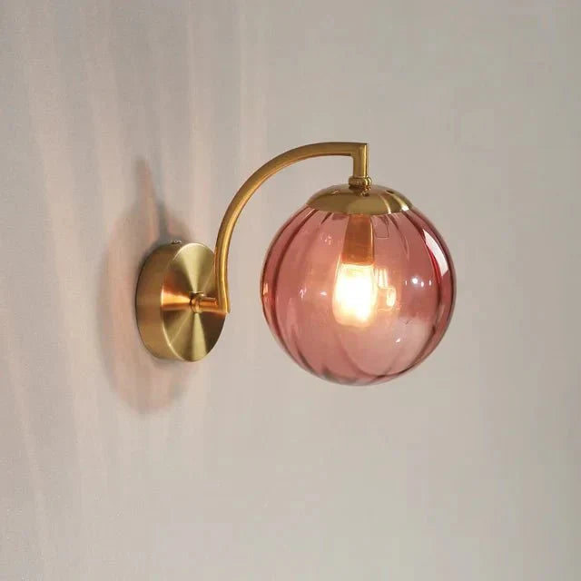 Gold Wall Sconce with Ribbed Glass Globe